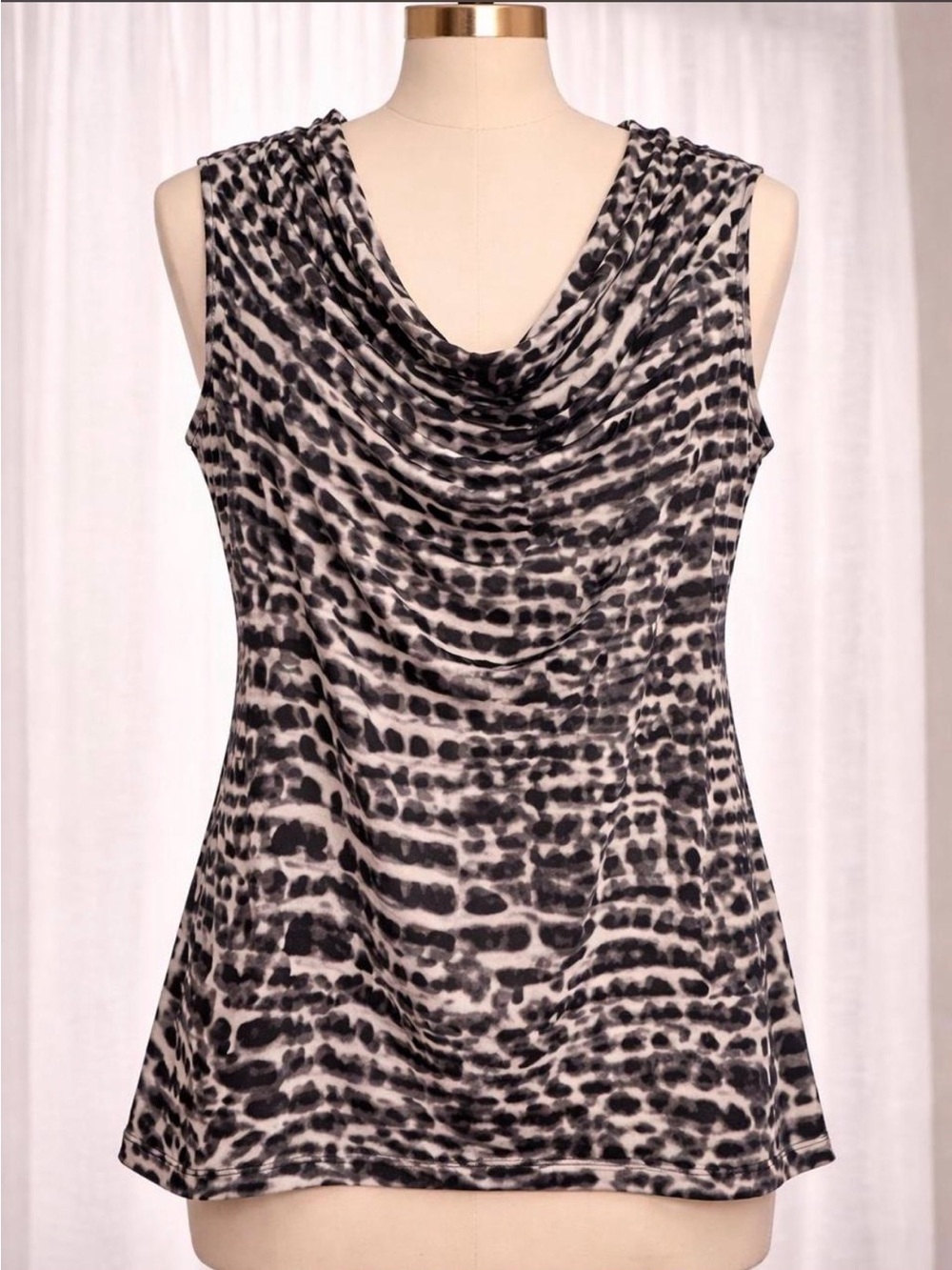 Like NEW: Calvin Klein Sleeveless Cowl Neck Print Tank Top - Black & White